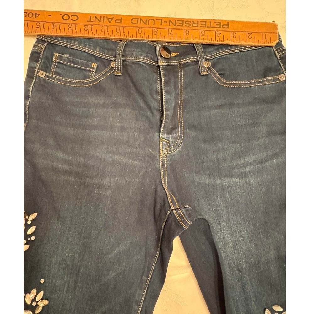 D2 by Diane Gilman Rhinestone Embellished Jeans Dark Wash Petite 10P Stretch - Picture 6 of 7